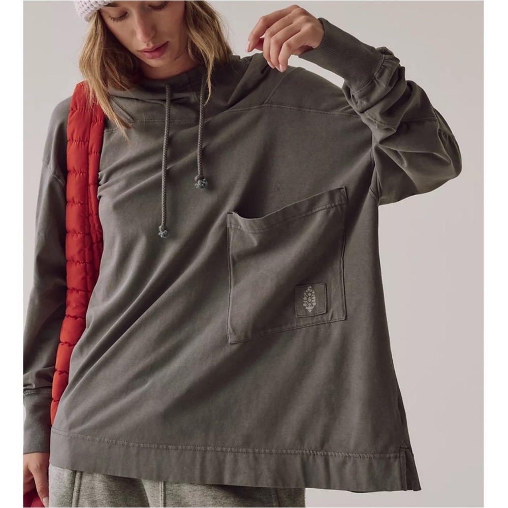 Free People FP Movement Hot Shot Hoodie Women Medium Brown Oversized Beach 🔥